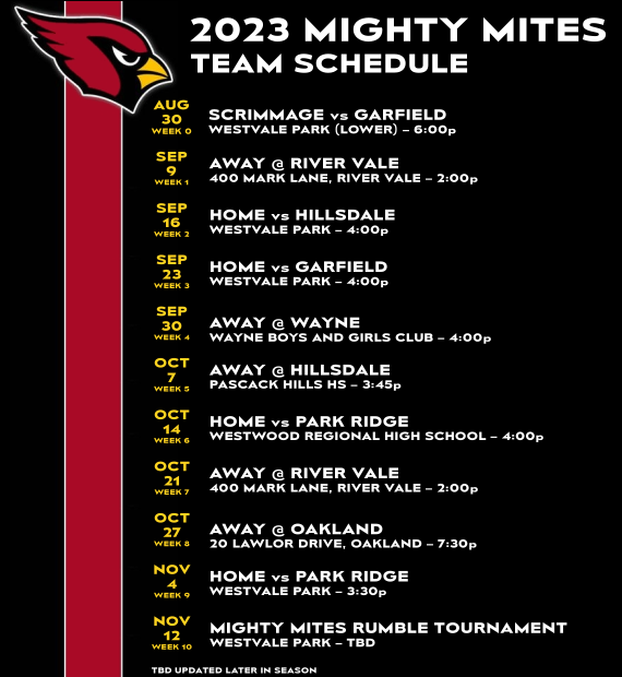 Schedules - JUNIOR CARDINALS YOUTH FOOTBALL